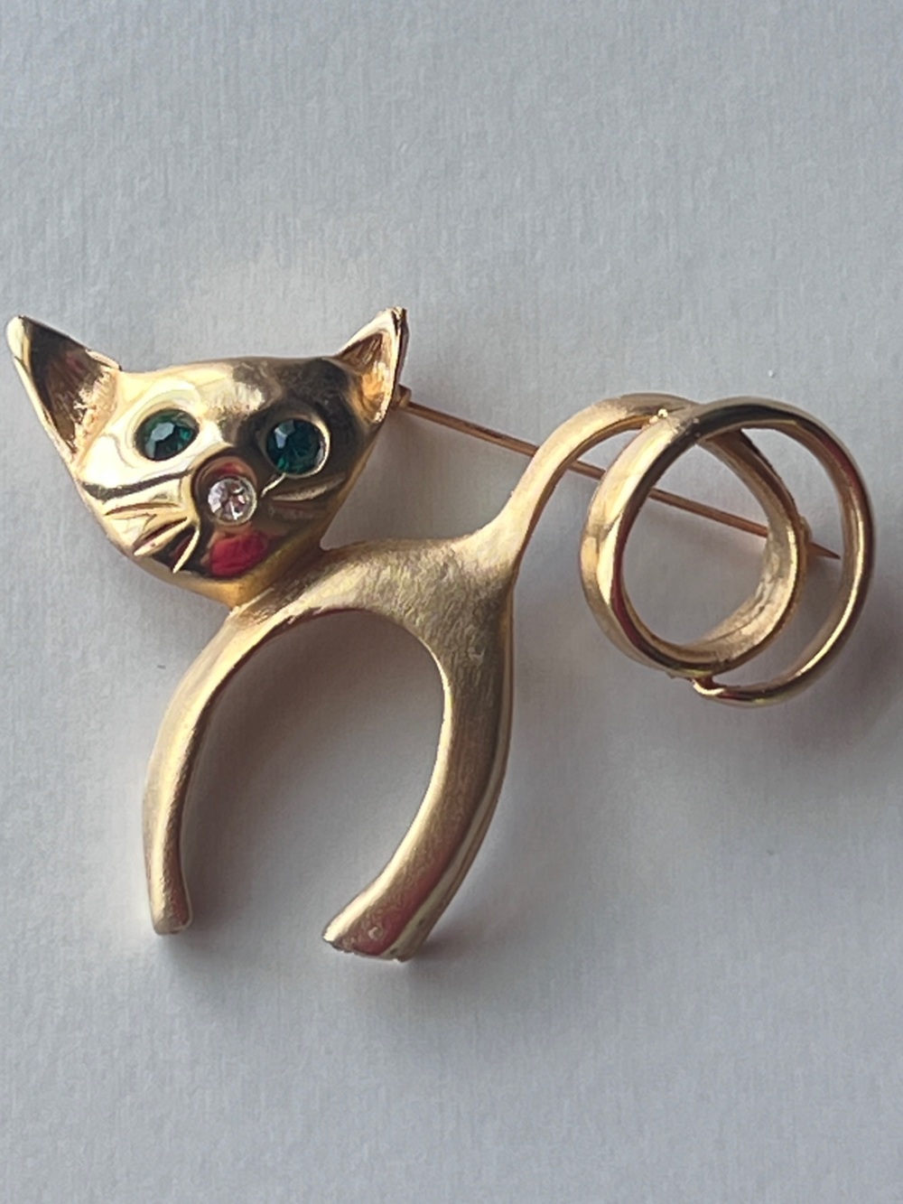 *RARE* Vintage Ultra Craft Signed Modernist Cat Coiled Tail Gold Tone Large